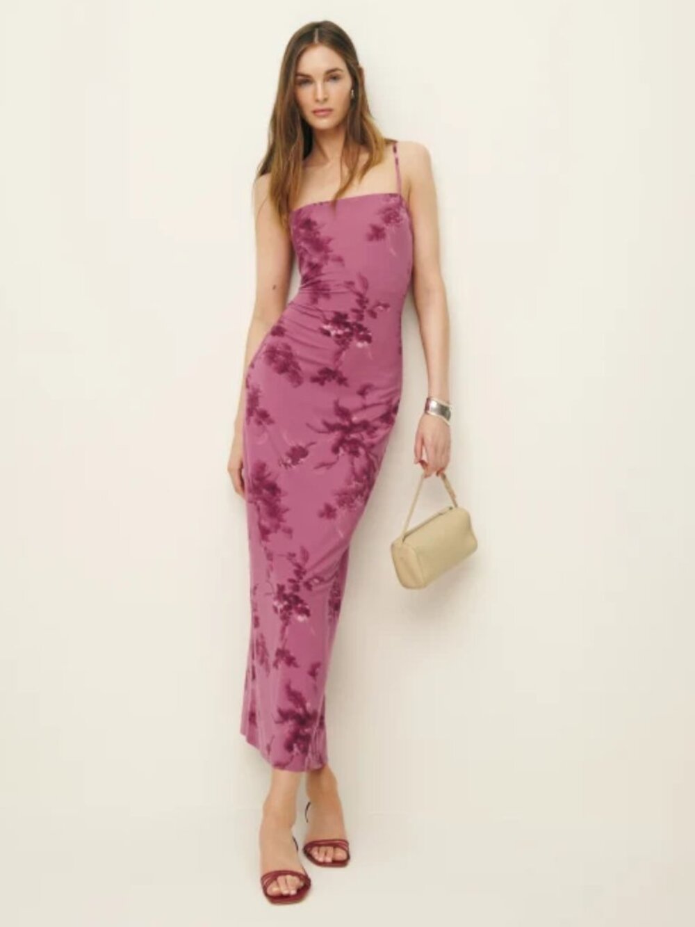 NWOT Reformation Elise Knit Dress in Hothouse Rose Pink Floral Sleeveless Maxi